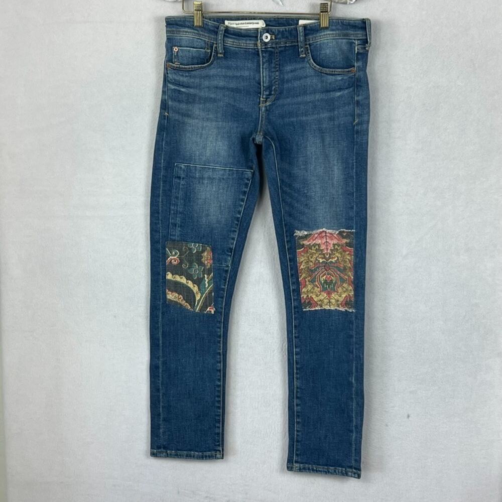 Pilcro Jeans Women’s Size 26 Slim Boyfriend Blue Embroidered Patch Anthropologie